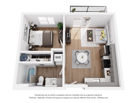 Floor plan for 1 bed, 1 bath, 497 sqft